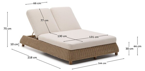 Ceglasty dwuosobowy rattanowy regulowany leżak ogrodowy Meria – Kave Home