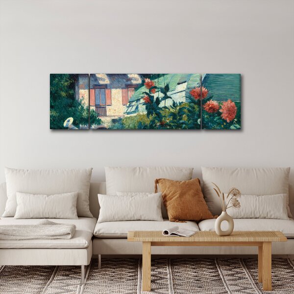 Obraz - Gustave Caillebotte, Dahlias, Garden at Petit Gennevilliers, reprodukcje (170x50 cm)