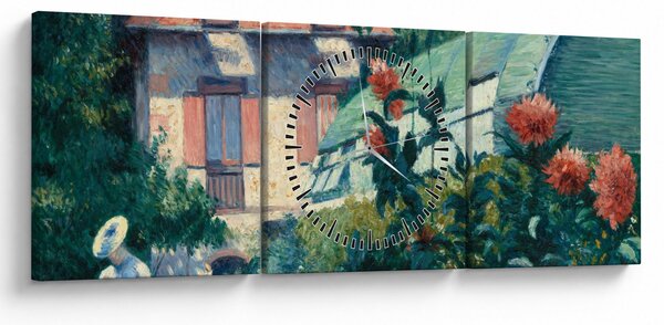 Obraz - Gustave Caillebotte, Dahlias, Garden at Petit Gennevilliers, reprodukcje (z zegarem) (90x30 cm)