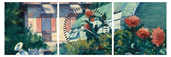 Obraz - Gustave Caillebotte, Dahlias, Garden at Petit Gennevilliers, reprodukcje (z zegarem) (90x30 cm)