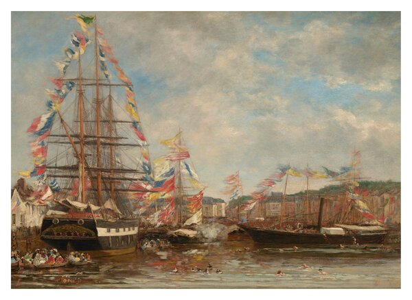 Obraz na szkle - Eugène Boudin, Festival in the Harbor of Honfleur, reprodukcje (70x50 cm)