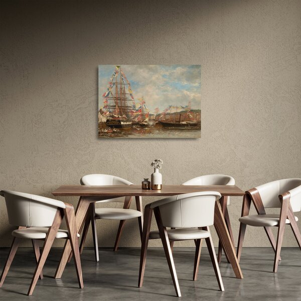 Obraz na szkle - Eugène Boudin, Festival in the Harbor of Honfleur, reprodukcje (70x50 cm)