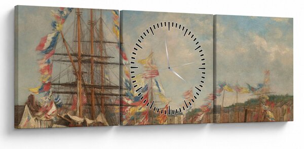 Obraz - Eugène Boudin, Festival in the Harbor of Honfleur, reprodukcje (z zegarem) (90x30 cm)