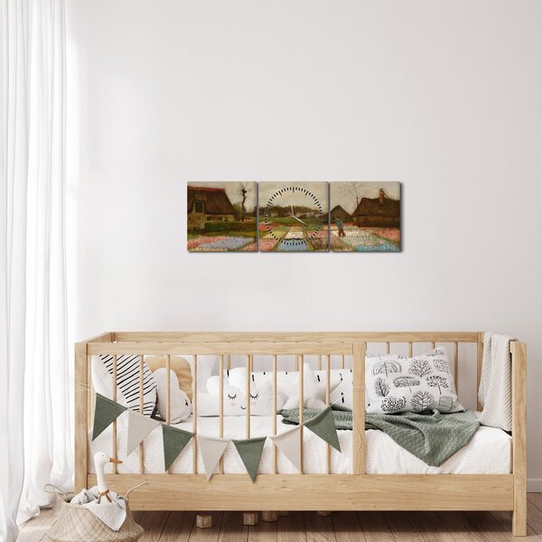 Obraz - Vincent van Gogh, Flower Beds in Holland, reprodukcje (z zegarem) (90x30 cm)