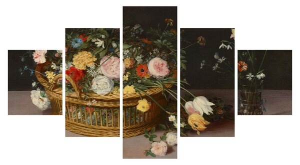 Obraz - Jan Brueghel the Elder, Flowers in a Basket and a Vase, reprodukcje (125x70 cm)