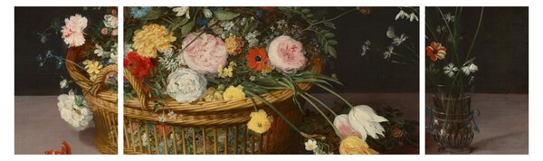 Obraz - Jan Brueghel the Elder, Flowers in a Basket and a Vase, reprodukcje (170x50 cm)