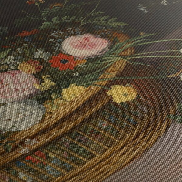 Obraz - Jan Brueghel the Elder, Flowers in a Basket and a Vase, reprodukcje (170x50 cm)