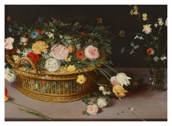 Obraz - Jan Brueghel the Elder, Flowers in a Basket and a Vase, reprodukcje (70x50 cm)