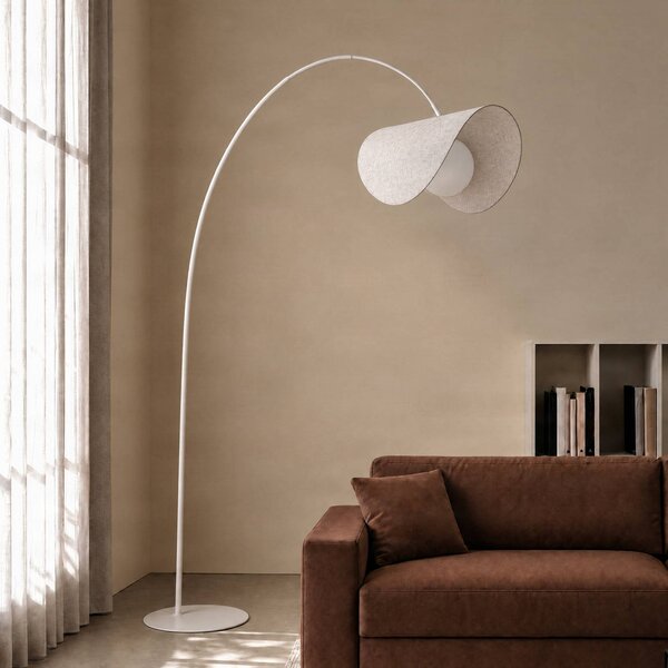 Lampa łukowa - lampa stojąca Tamani Lucande, możliwość ściemniania, kremowy / amber, salon / jadalnia, tkanina / materiał / jedwab, design