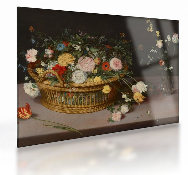 Obraz na szkle - Jan Brueghel the Elder, Flowers in a Basket and a Vase, reprodukcje (70x50 cm)