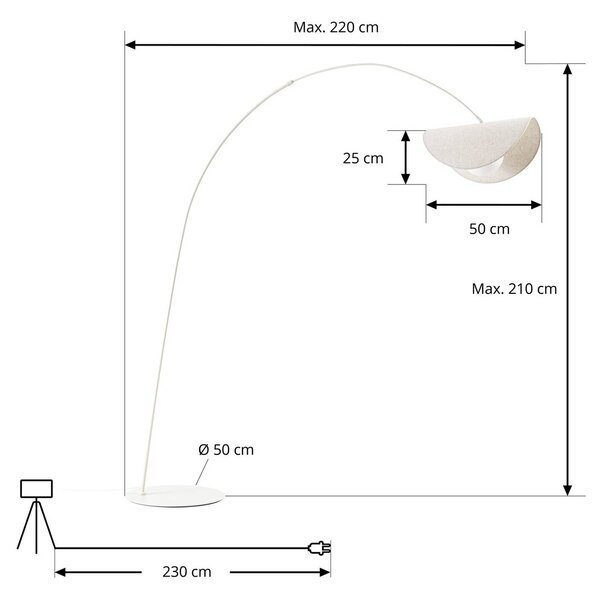 Lampa łukowa - lampa stojąca Tamani Lucande, możliwość ściemniania, kremowy / amber, salon / jadalnia, tkanina / materiał / jedwab, design