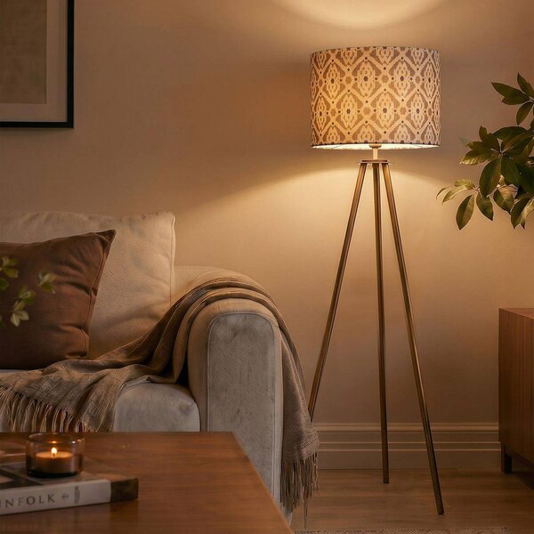 PR Home Lampa stojąca Base, brązowy / mosiężny, salon / jadalnia, metal, skandynawski
