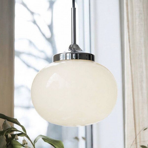 PR Home Lampa wisząca Elsy, biała/chromowana, Ø 18 cm, szkło, wtyczka Elsy, biały / opal, salon / jadalnia, metal, skandynawski