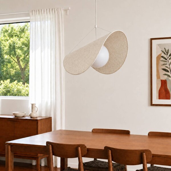 Lampa wisząca Tamani Lucande, możliwość ściemniania, kremowy / amber, salon / jadalnia, tkanina / materiał / jedwab, design