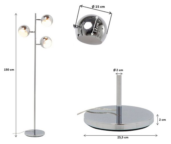 KARE Lampa stojąca CALOTTA, chromowy / srebrny, salon / jadalnia, metal, nowoczesny