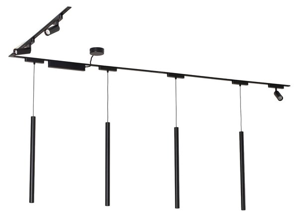 System szynowy Lumaro, reflektory spot, lampy wiszące, 7-punktowa, czarna, 48 Lumaro 48V Lindby, możliwość ściemniania, czarny, salon / jadalnia, aluminium, nowoczesny