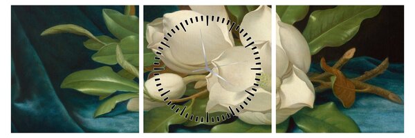 Obraz - Martin Johnson Heade, Giant Magnolias on a Blue Velvet Cloth, reprodukcje (z zegarem) (90x30 cm)