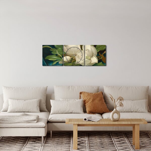 Obraz - Martin Johnson Heade, Giant Magnolias on a Blue Velvet Cloth, reprodukcje (z zegarem) (90x30 cm)