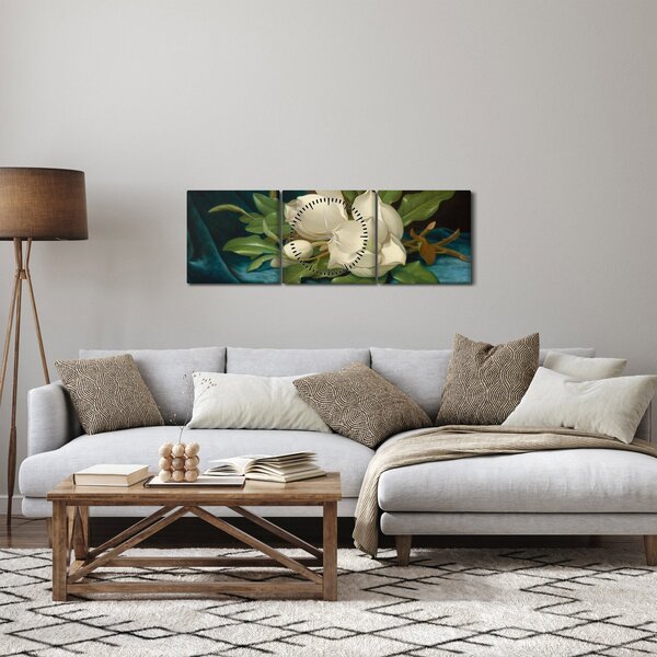 Obraz - Martin Johnson Heade, Giant Magnolias on a Blue Velvet Cloth, reprodukcje (z zegarem) (90x30 cm)