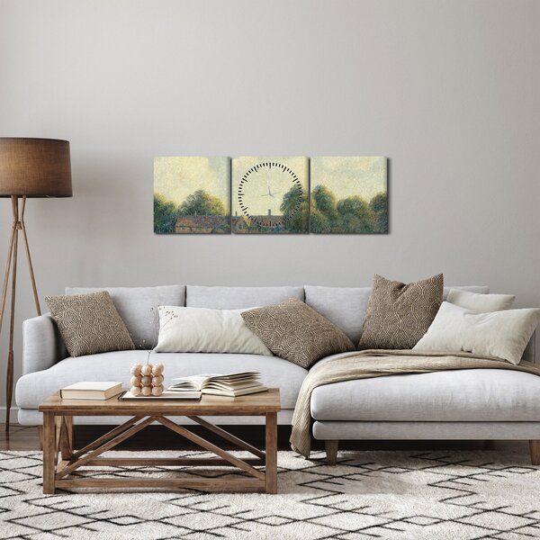 Obraz - Camille Pissarro, Hampton Court Green, reprodukcje (z zegarem) (90x30 cm)