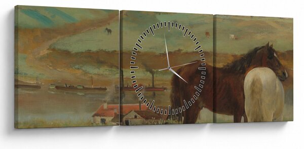 Obraz - Edgar Degas, Horses in a Meadow, reprodukcje (z zegarem) (90x30 cm)