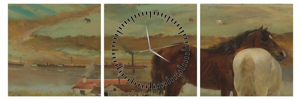 Obraz - Edgar Degas, Horses in a Meadow, reprodukcje (z zegarem) (90x30 cm)