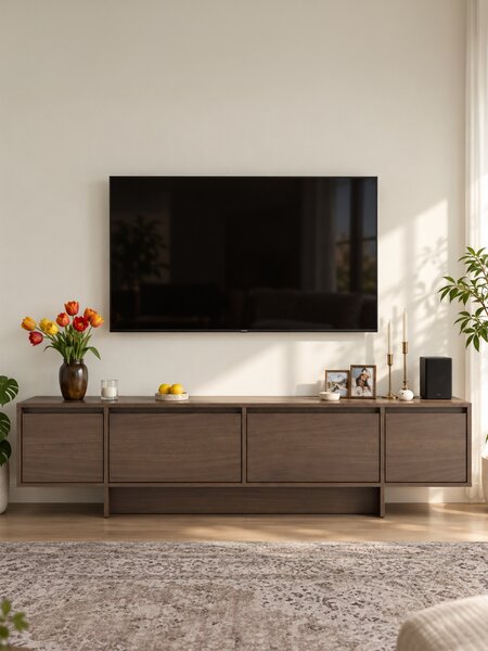 Szafka RTV czterodrzwiowa Zolia 180 cm na cokole - orzech elegant