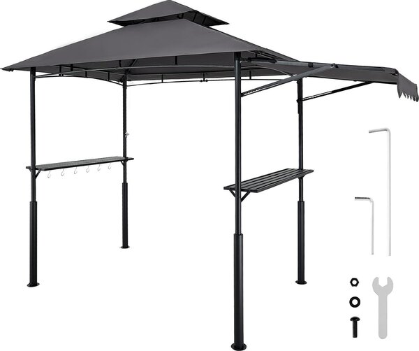 Altana grillowa VEVOR, 2430x1500x500mm, obudowa grilla na zewntrz, 2-poziomowa obudowa altany grillowej, altana ogrodowa z podwójnym dachem ze wzmocnionymi wspornikami i markiz, na patio, podwórko i ogród
