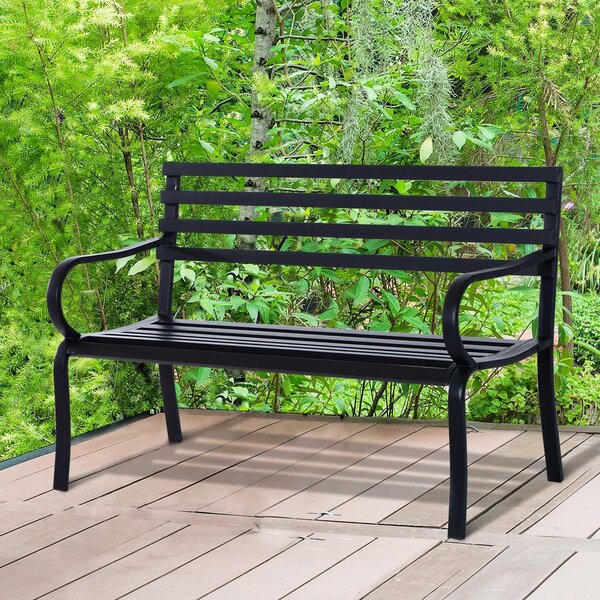 Ławka ogrodowa Outsunny 2-osobowa, nośność 240 kg, meble ogrodowe do użytku wewnątrz i na zewnątrz, 127 x 58 x 82 cm, kolor czarny
