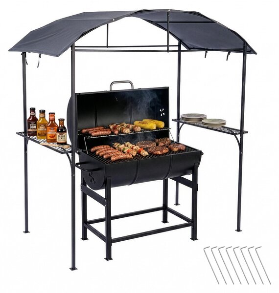 Altana grillowa Relaxdays, wys. x szer. x g.: 230 x 210 x 116 cm, z pókami bocznymi, metal, poliester, altana ogrodowa z grillem, antracyt