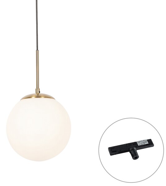 Lampa wisząca Art Deco złota z opalowym szkłem w zestawie czarny adapter do szyny jednofazowej - Slimline Flore