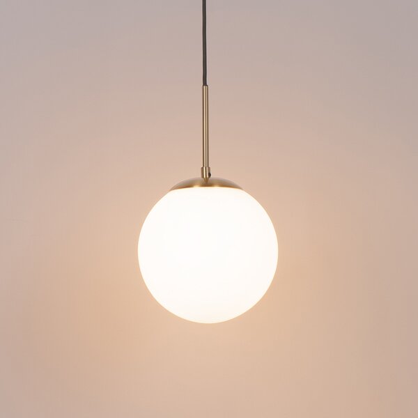 Lampa wisząca Art Deco złota z opalowym szkłem w zestawie czarny adapter do szyny jednofazowej - Slimline Flore