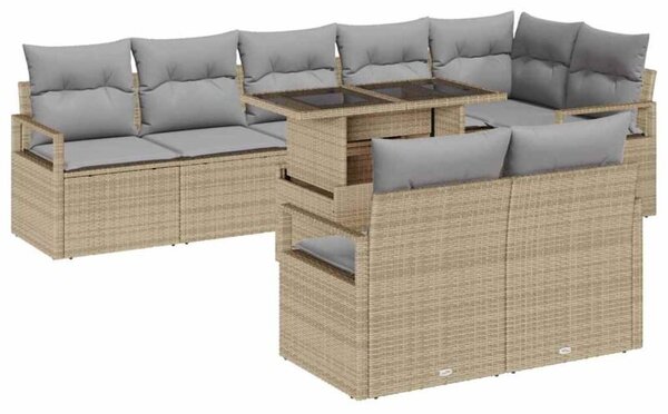 Zestaw Mebli Ogrodowych Komplet Wypoczynkowy Narożny 9-Częściowy Beżowy Rattan Na Taras Balkon Ogród