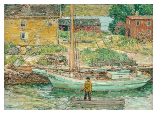 Obraz na szkle - Childe Hassam, Oyster Sloop, Cos Cob, reprodukcje (70x50 cm)