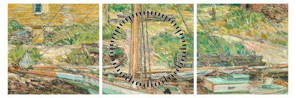Obraz - Childe Hassam, Oyster Sloop, Cos Cob, reprodukcje (z zegarem) (90x30 cm)