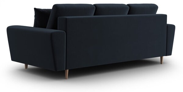 Ciemnoniebieska aksamitna rozkładana sofa ze schowkiem 235 cm Kyoto – Cosmopolitan Design