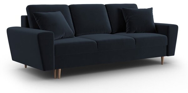 Ciemnoniebieska aksamitna rozkładana sofa ze schowkiem 235 cm Kyoto – Cosmopolitan Design