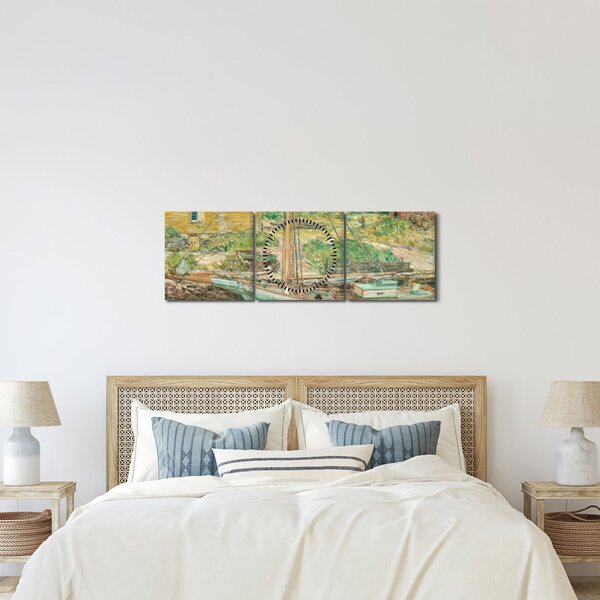 Obraz - Childe Hassam, Oyster Sloop, Cos Cob, reprodukcje (z zegarem) (90x30 cm)