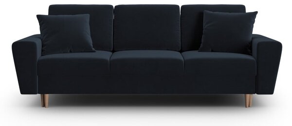 Ciemnoniebieska aksamitna rozkładana sofa ze schowkiem 235 cm Kyoto – Cosmopolitan Design