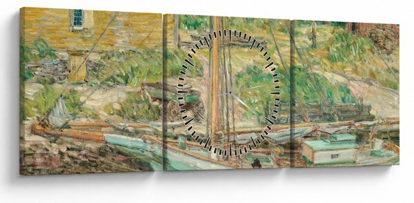 Obraz - Childe Hassam, Oyster Sloop, Cos Cob, reprodukcje (z zegarem) (90x30 cm)