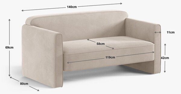 Beżowa aksamitna sofa 140 cm Abby – Micadoni
