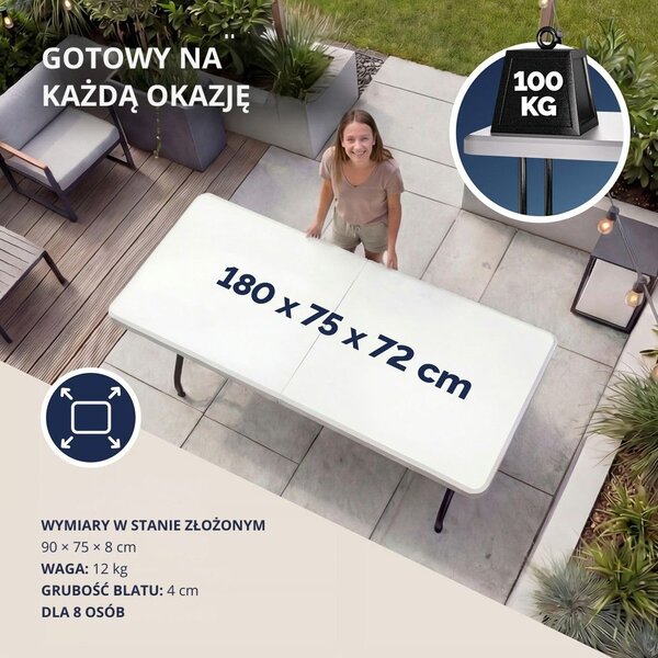 Bufetowy stół KAMIL składany, 76x183x74cm, biała Casaria