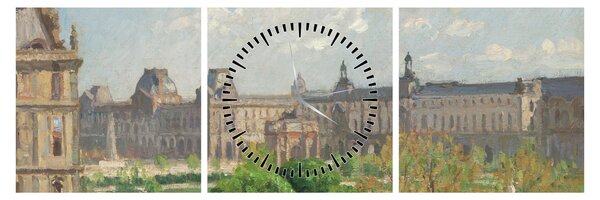 Obraz - Camille Pissarro, Place du Carrousel, Paris, reprodukcje (z zegarem) (90x30 cm)