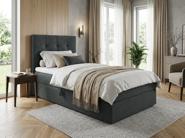 Tapicerowane łóżko boxspring DIRELIS VIBE 90x200 cm ciemnoszare Materac: Materac sprężynowy Bonell