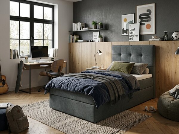 Tapicerowane łóżko boxspring DIRELIS VIBE 90x200 cm ciemnoszare Materac: Materac sprężynowy Bonell