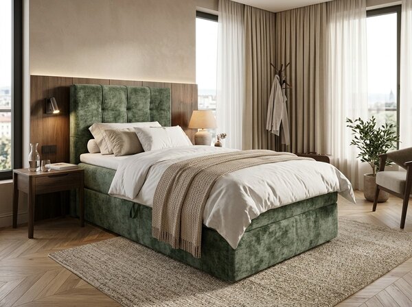 Łóżko tapicerowane boxspring DIRELIS VIBE 90x200 cm ciemnozielone Materac: Materac sprężynowy Bonell