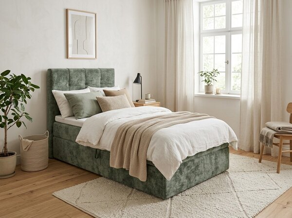 Łóżko tapicerowane boxspring DIRELIS VIBE 90x200 cm ciemnozielone Materac: Materac sprężynowy Bonell