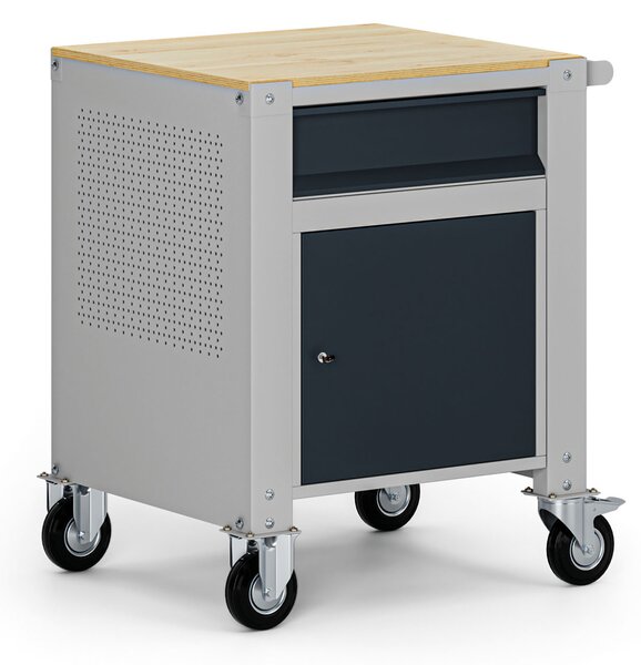 Mobilny kontener G9, 1 szafka, 1 szuflada, 675 x 595 x 865-1130 mm, szary/grafitowy
