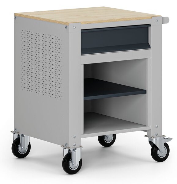 Mobilny kontener G9, 1 półka, 1 szuflada, 675 x 595 x 865-1130 mm, szary/grafitowy