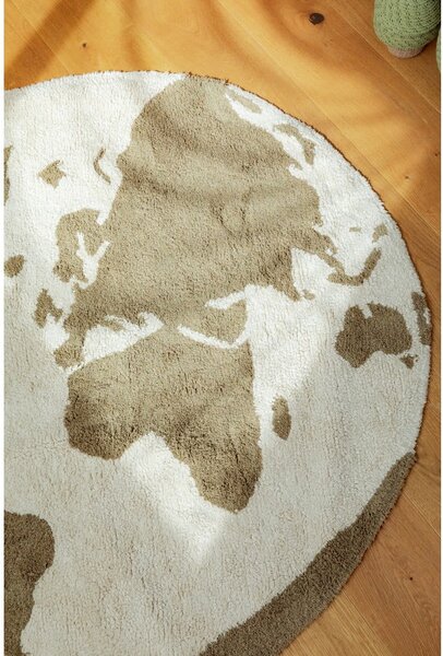 Zielono-kremowy bawełniany dywan dziecięcy odpowiedni do prania/tkany ręcznie ø120 cm World Map – Lorena Canals